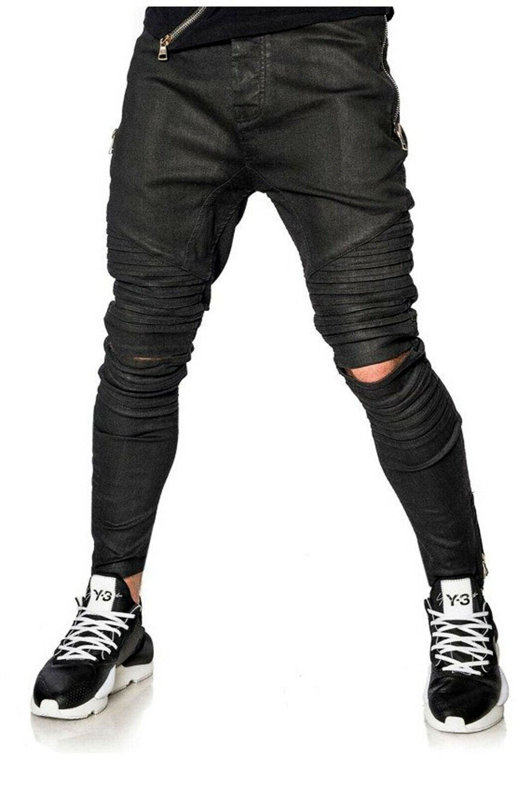 Mexton Men Herren Skinny Jeans im Biker-Look mit Lederoptik, enge Passform und stylische Details, sichtbar in der Abbildung