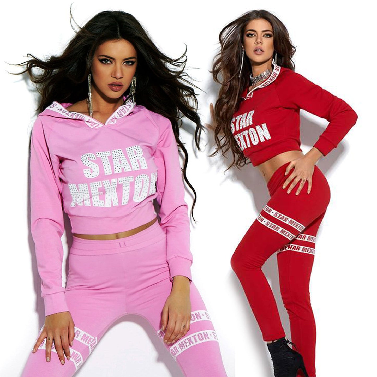 Damen Pullover und High Waist Jogginghose von Mexton in Rosa Rot, bequemer Jogginganzug für Damen, XS bis M.