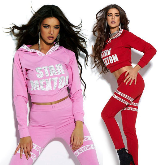 Damen Pullover und High Waist Jogginghose von Mexton in Rosa Rot, bequemer Jogginganzug für Damen, XS bis M.