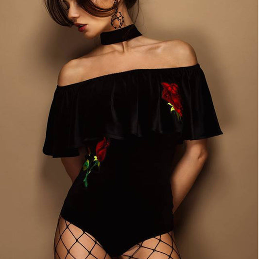 Damen Body Bandeau Top von Mexton aus Samt mit Blusen-ähnlichem Design, elegantes Oberteil für Damen.