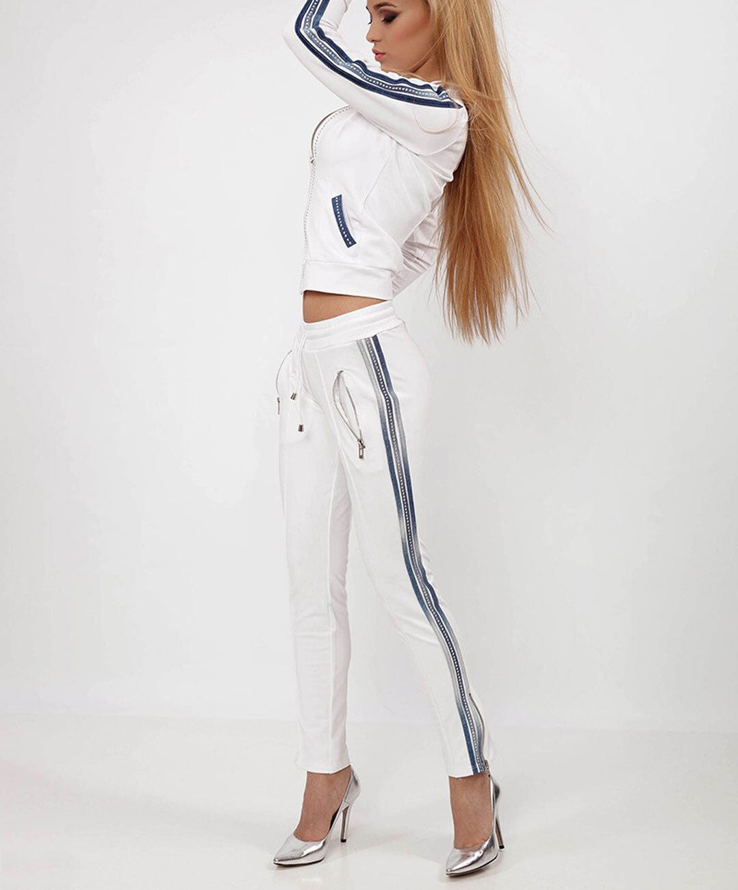 Mexton 2-Teiler Hausanzug aus weißer Jacke und Jogginghose, bequemer Freizeitanzug für Damen, casual und stilvoll