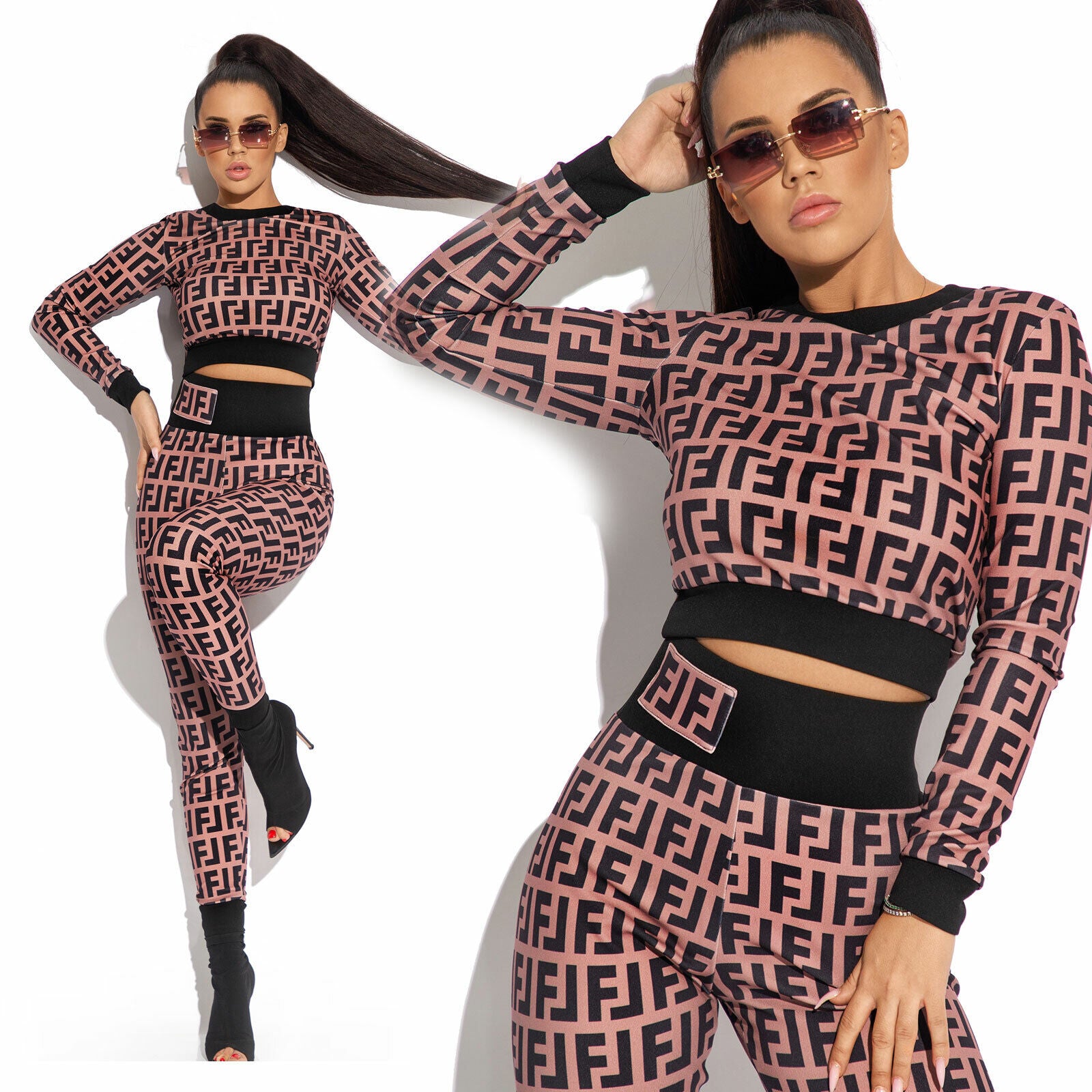 Damen 2-Teiler von Mexton mit Cropped Pullover und High-Waist Hose, modischer Anzug in XS-M, bequem und stilvoll