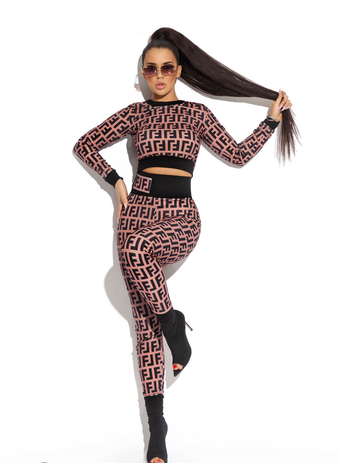 Mexton Damen 2-Teiler: Cropped Pullover und High-Waist Hose, bequemes Damenanzug in XS bis M, modischer Business-Look