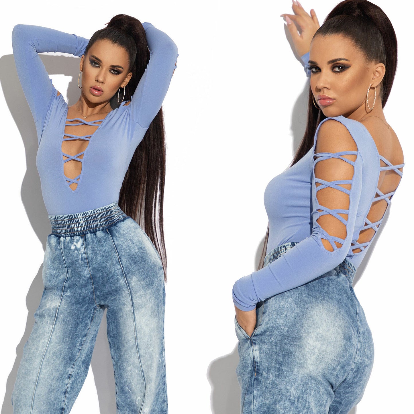 Mexton Damen Body Bodysuit in XS-M mit Cut-Out-Design, langärmelig, Pullover-Stil, figurbetont, bequem und stylisch.