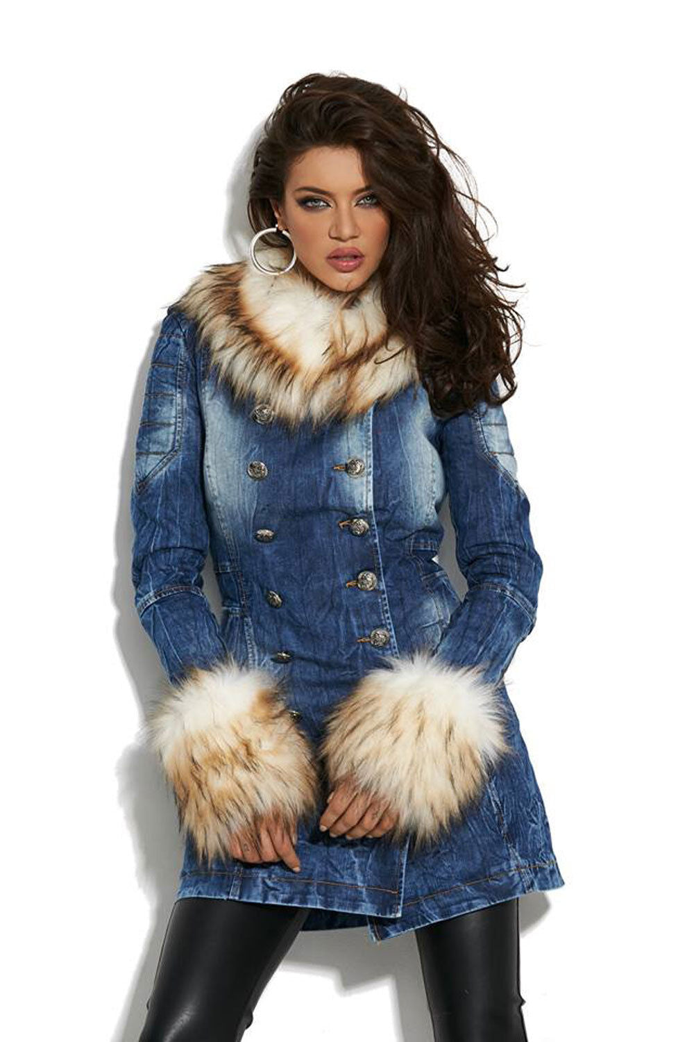 Mexton Damen Jeansjacke mit Fellkragen, Wintermantel, stylische Jeansjacke für Damen, warme Winterjacke von Mexton