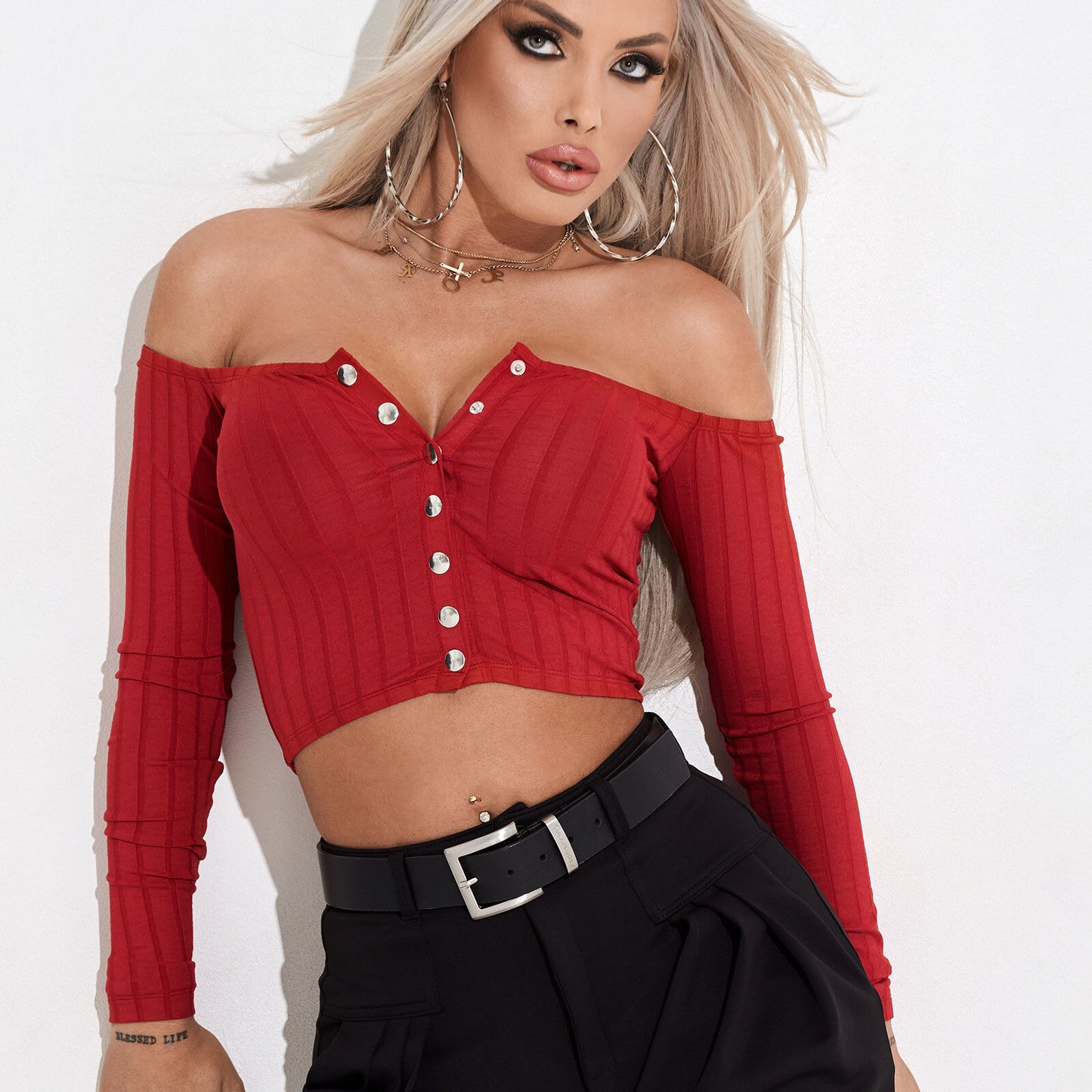 Grünes Damen Cropped Top von Mexton, langärmeliges Ripp-Shirt, leicht stretchig, in Größe XS, bequem und modisch.