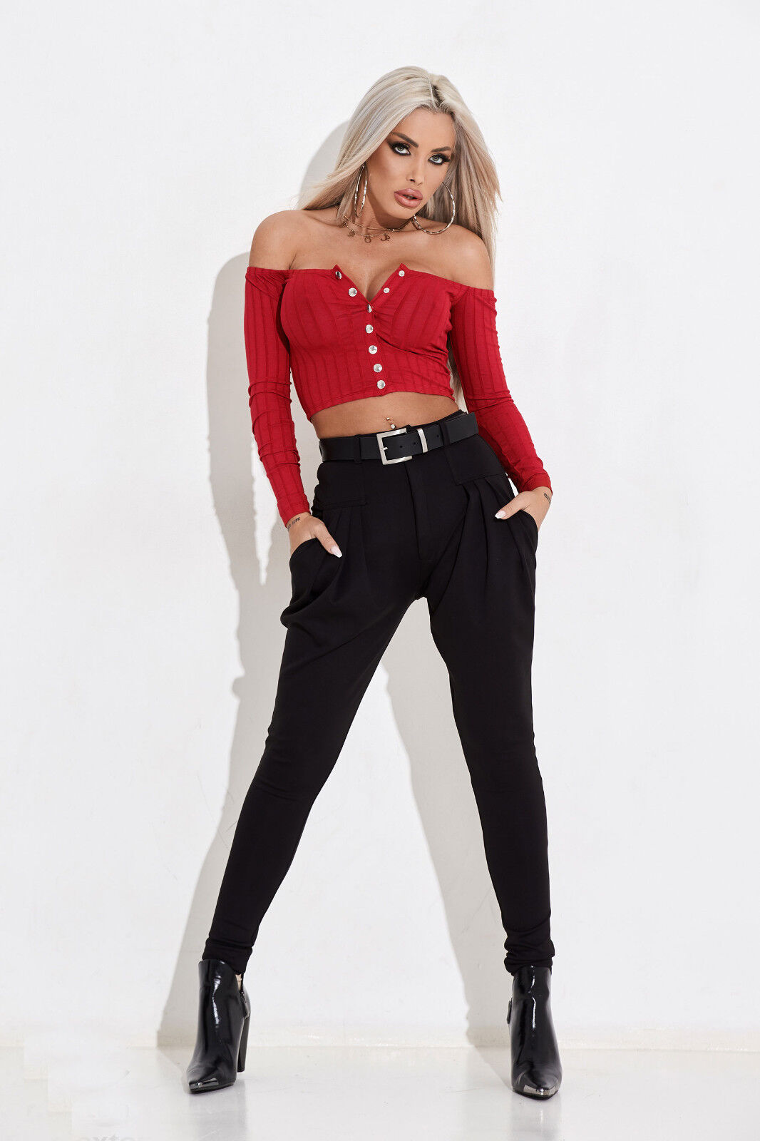 Mexton Damen Cropped Top, grünes Longsleeve Ripp-Shirt in XS, modisches T-Shirt mit Pullover-Design, kurze Passform