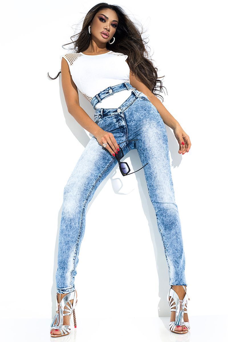 Mexton Damen Röhrenjeans in High-Waist mit Cut-Out-Details, enge Passform, in XS bis M, modischer Denim-Look