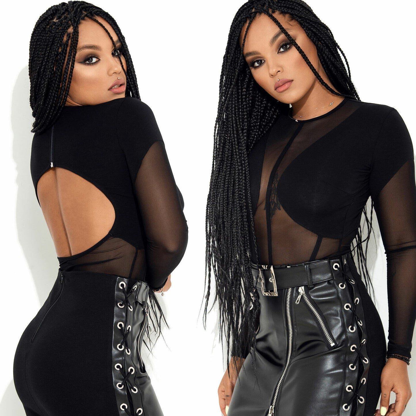 Mexton Damen Body Bodysuit, Pullover mit Cut-Out-Design, hautenger Stringbody in XS-M, bequem und modern.