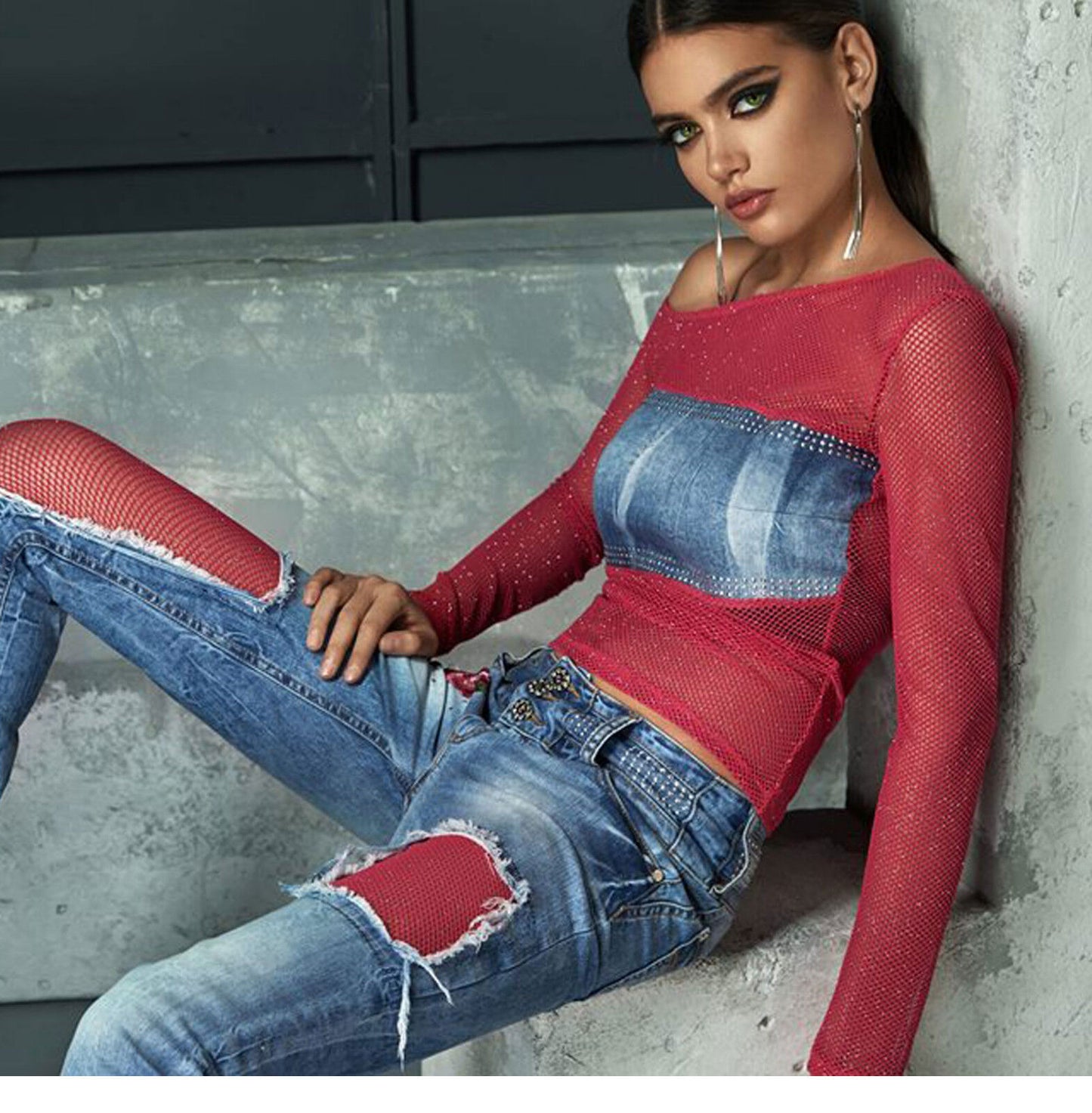 Mexton Damen Jeans 2-Teiler mit Jeansjacke und Röhrenjeans in Blau und Pink, Größe XS, modisches Denim-Set