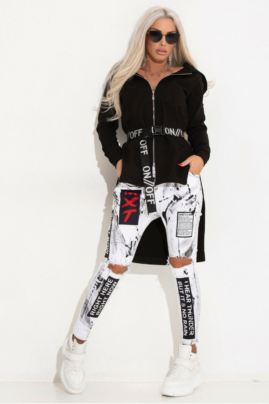 Mexton Damen Kapuzen-Longjacke aus Sweatstoff, mit Kapuze und Reißverschluss, bequeme Hoodie für Damen.