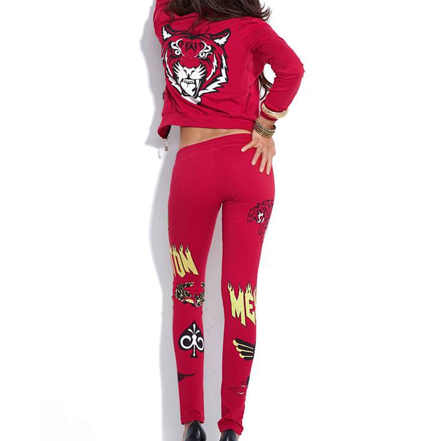 Mexton Damen 2-Teiler Jogginganzug in Rot, Cropped Jacke und Hosen, Freizeit- und Sportlook, XS Größe