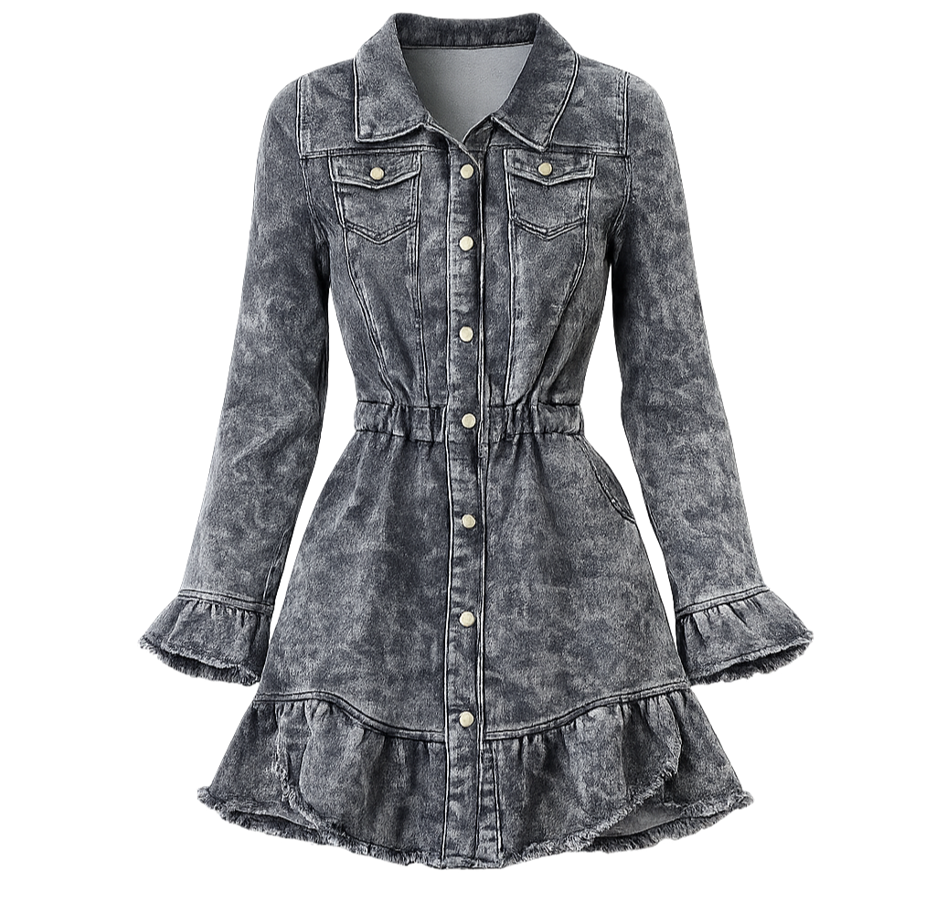Kurzes Damen Jeanskleid von O'la Voga, lässiger Schnitt, Denim-Optik, mit kurzen Ärmeln und bequemem Look.
