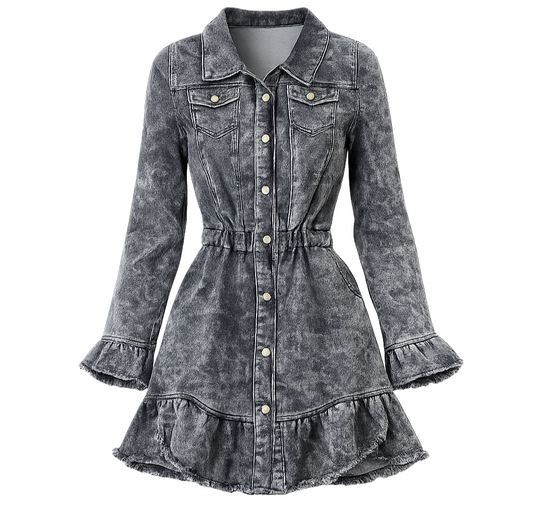 Kurzes Damen Jeanskleid von O'la Voga, lässiger Schnitt, Denim-Optik, mit kurzen Ärmeln und bequemem Look.