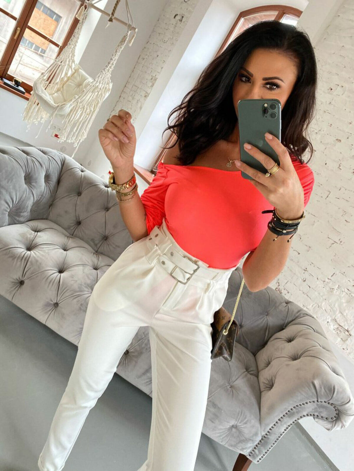 Ola Damen Body mit gerafften Details, 3/4-Ärmeln, orangefarben, aus O'la Voga, bequemes Bodytop und T-Shirt Kombination