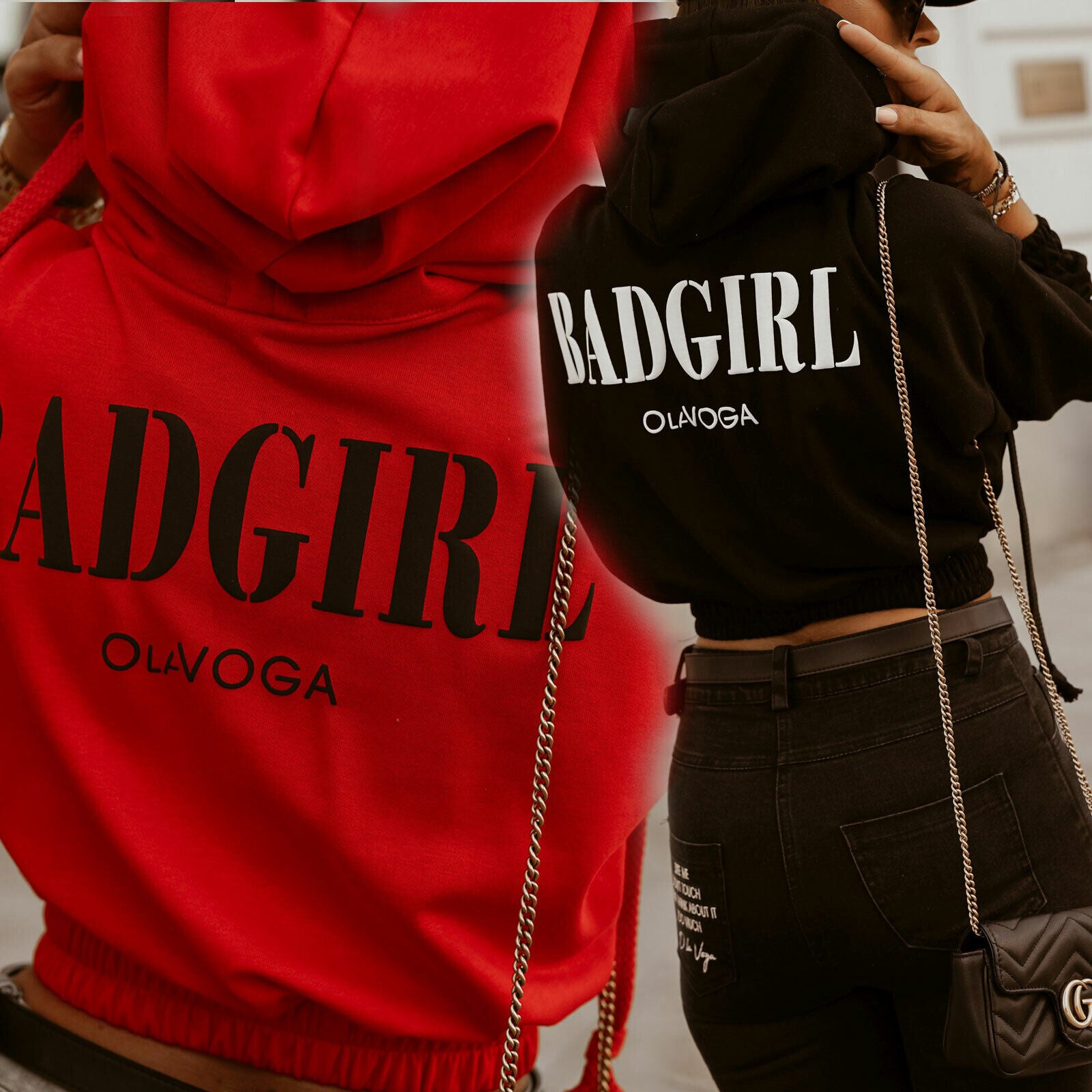 Ola Damen Hoodie Oversize Sweatshirt Cropped Kapuzenpullover in schwarzer Farbe, bequem und modisch, mit Kapuze und lockerer Passform.