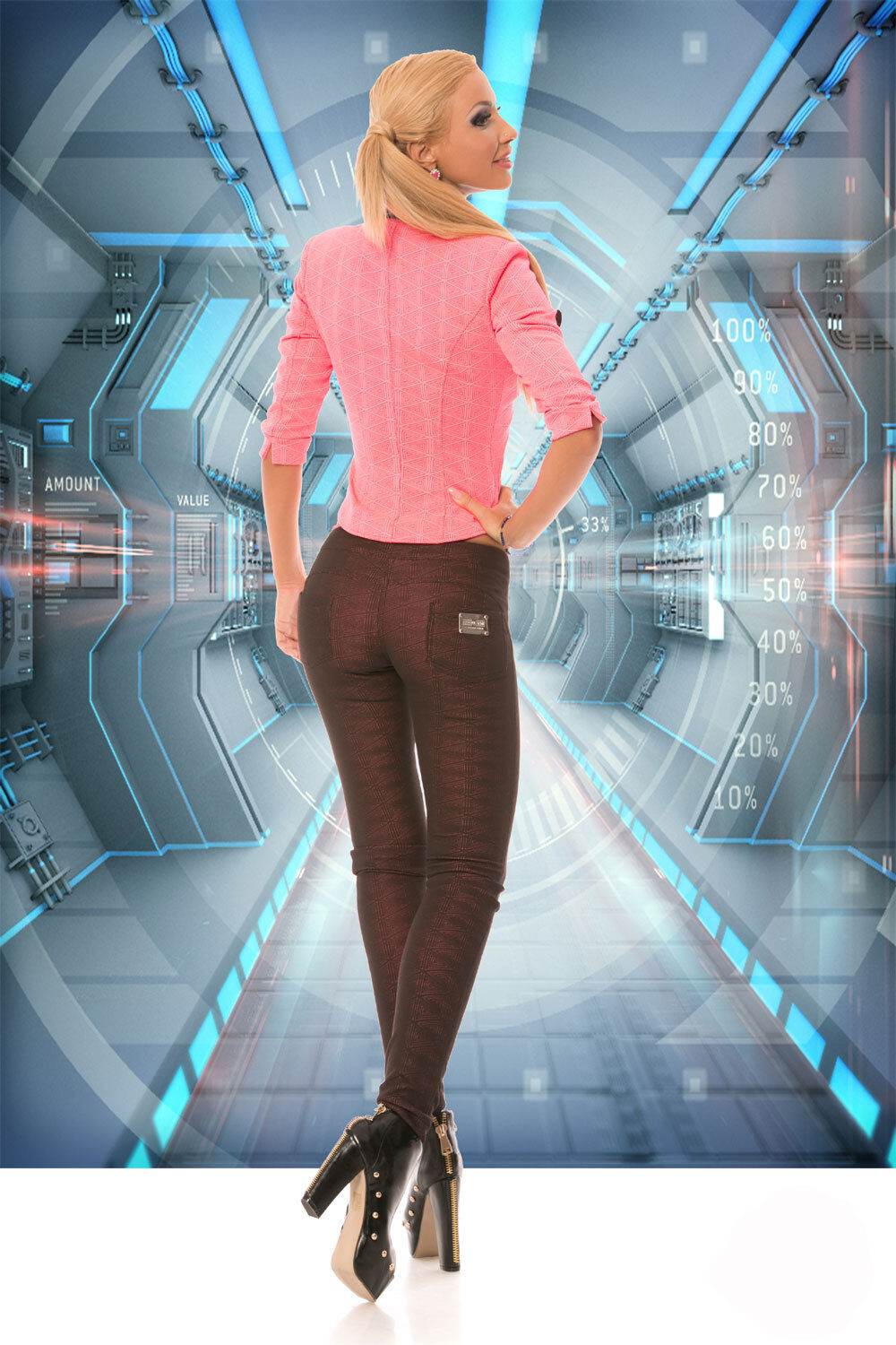 Damen 2-teiliger Hosenanzug von ocassion, pink Blazer und Stoffhose, enge Röhrenhose, Größe 34-36, elegante Mode.