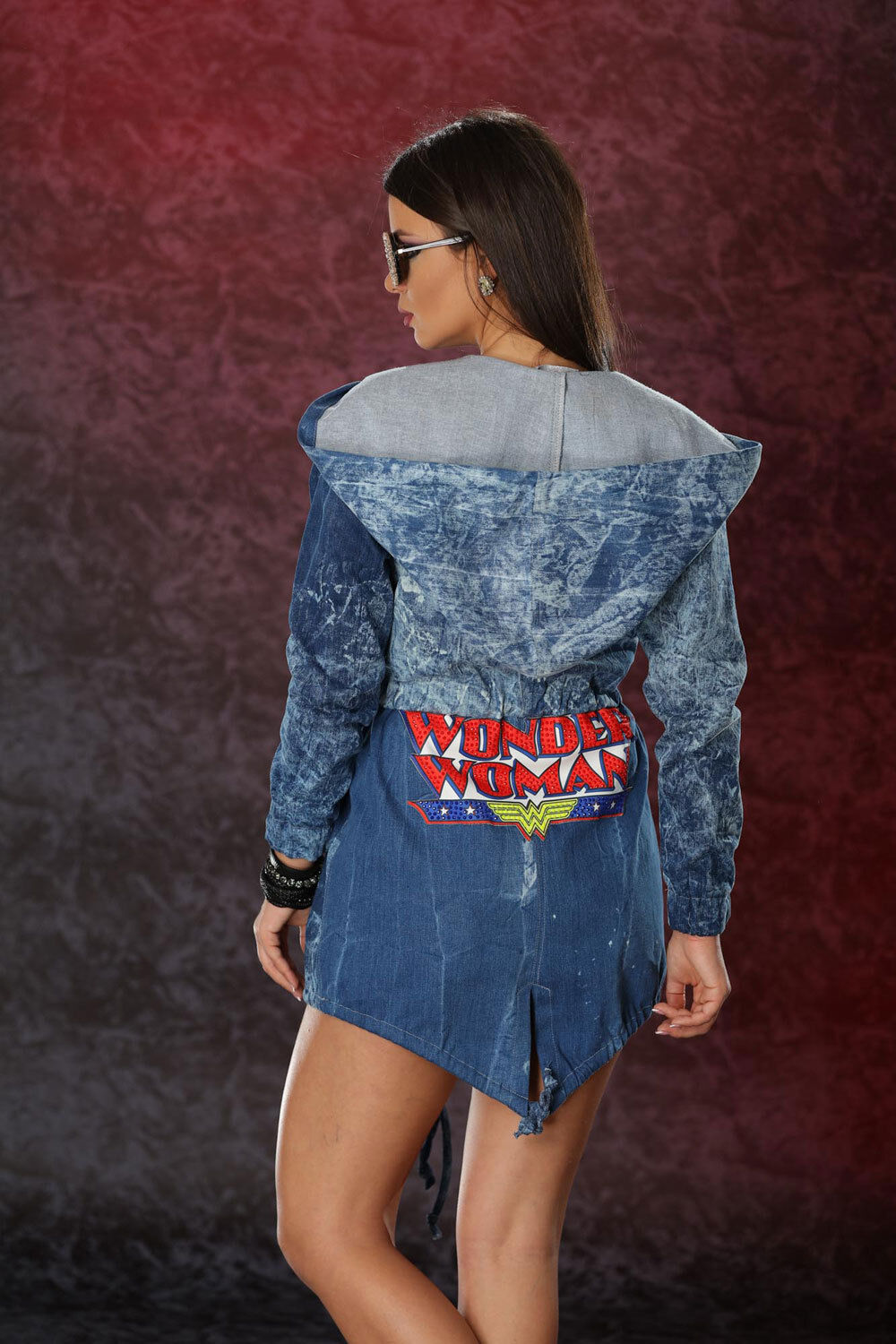 Damen Jeansjacke von ocassion mit Kapuze, blau, Größe M, modischer Mantel oder Blazer im Casual-Stil