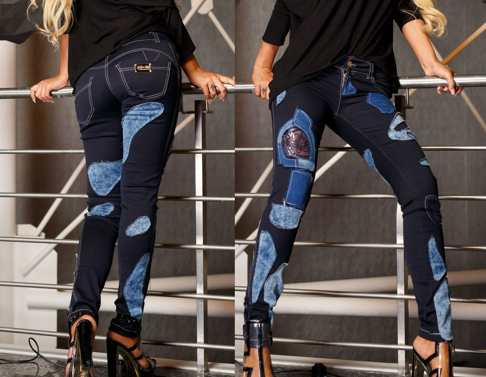 Damen-Hüftjeans von ocassion, enge Röhrenjeans aus Stoff mit Spitze, tragen Sie eine elegante, figurbetonte Jeanshose in Größe S.