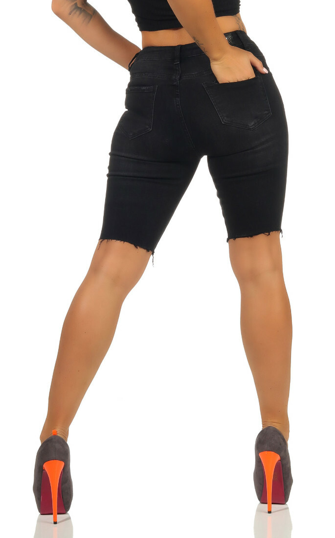 Damen High-Waist Bermuda Shorts von Queen Hearts, kurze Jeans-Radlerhose in XS bis XL, sichtbar mit hohem Bund und Denim-Optik