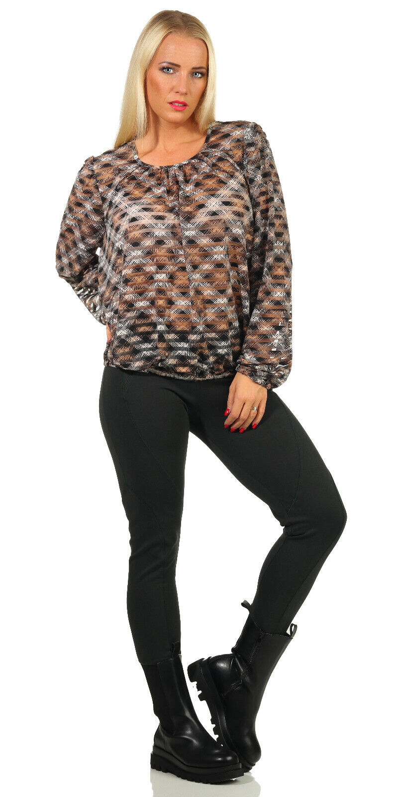 Schwarze und grüne Damen Treggings von Sea Shell, enganliegende Leggings und Röhrenhose, bequem und stylisch in M-L.