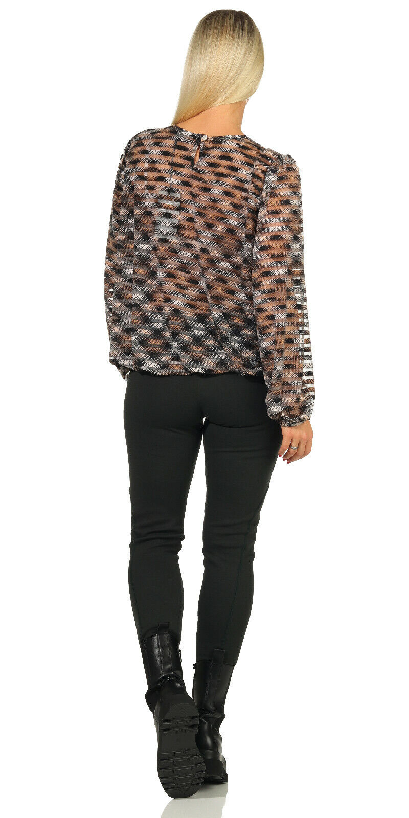 Damen Treggings von Sea Shell in Schwarz und Grün, enge Stoffhose mit Hüfthose, Größen M/L, auf weißem Hintergrund.