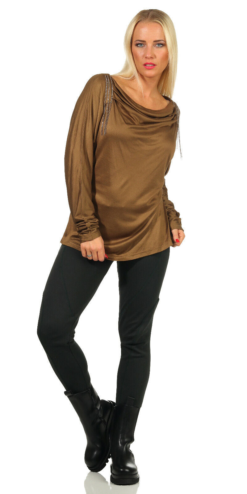 Damen Leggings und Treggings von Sea Shell in Schwarz und Grün, enganliegende Röhrenhose mit Hüfsschnitt, Größe M-L