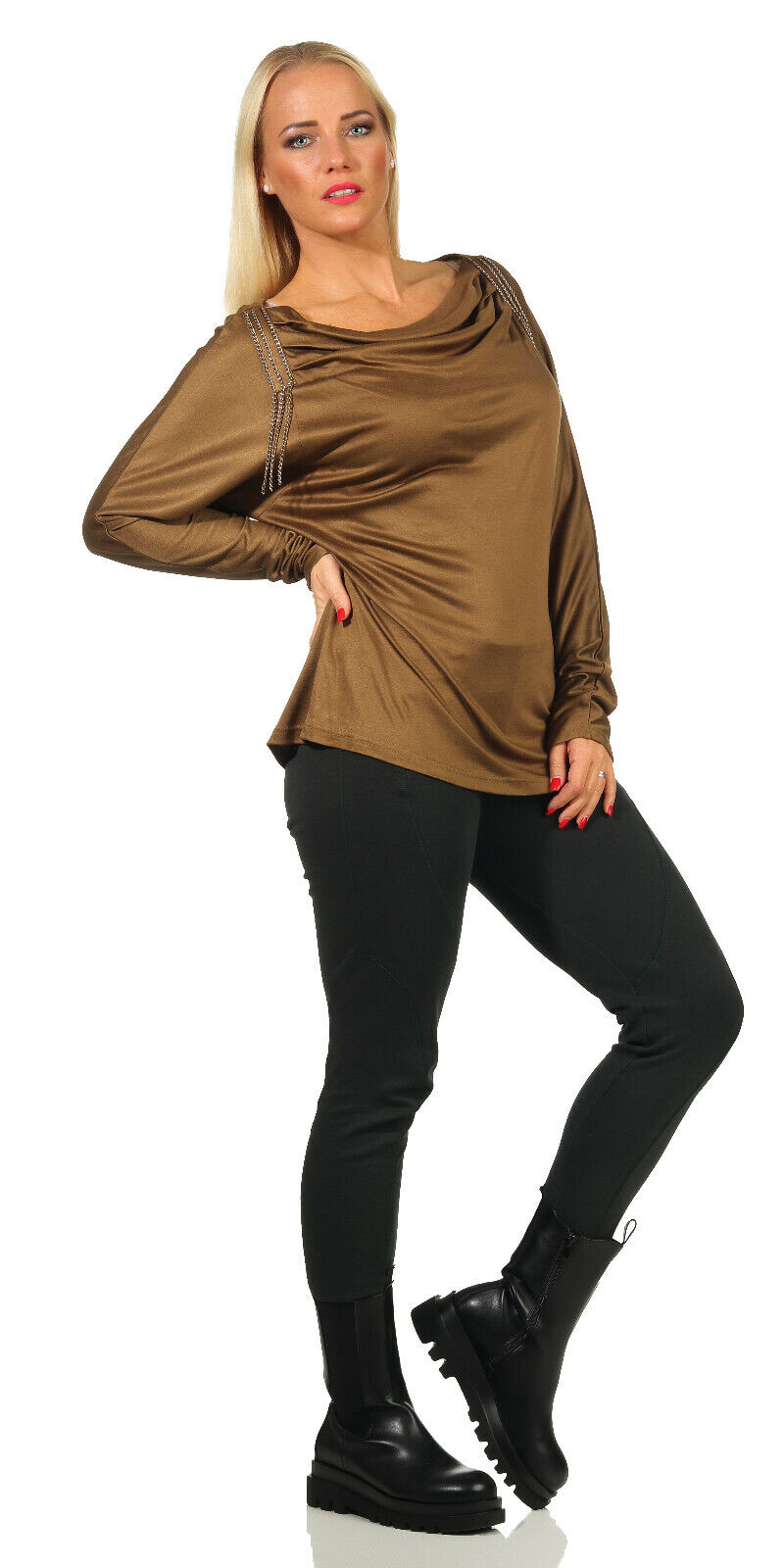 Damen Leggings und Treggings von Sea Shell in Schwarz und Grün, eng anliegende Röhre-Hose, bequemes Hüfthose, Größe M-L
