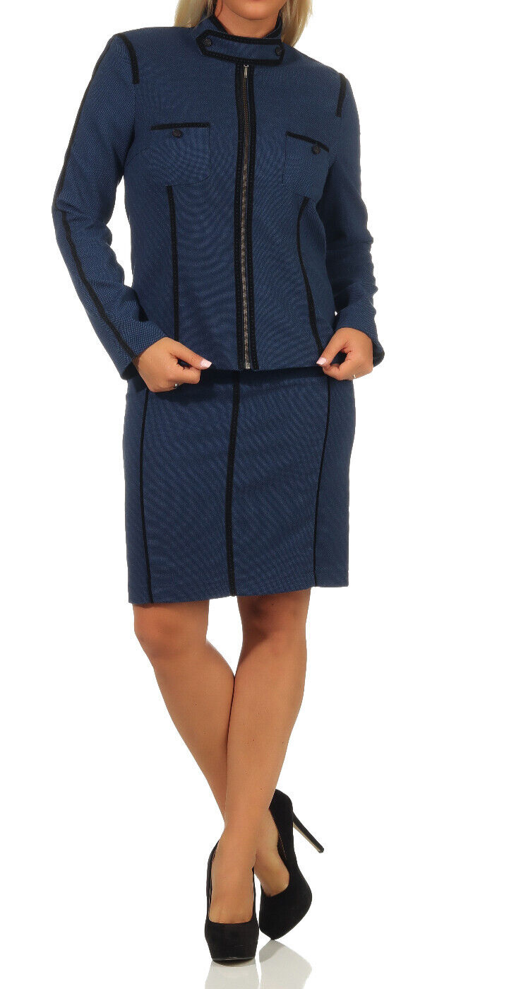 Eleganter Damen-Bouclé-Hosenanzug in Dunkelblau, bestehend aus Blazer und Hose, Größe 40, von Sea Shell.